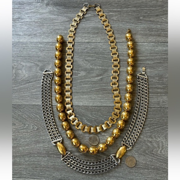 Lot Of 3 VTG Monet & Napier Silver & Gold Tone Chunky Statement Necklaces Signed - Picture 2 of 14